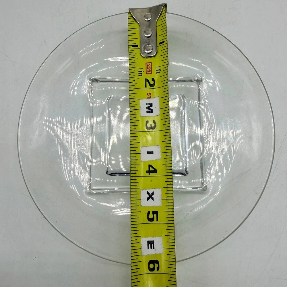 Unbranded Clear Glass Round Snack Plates with Square Center Set of 4 Excellent